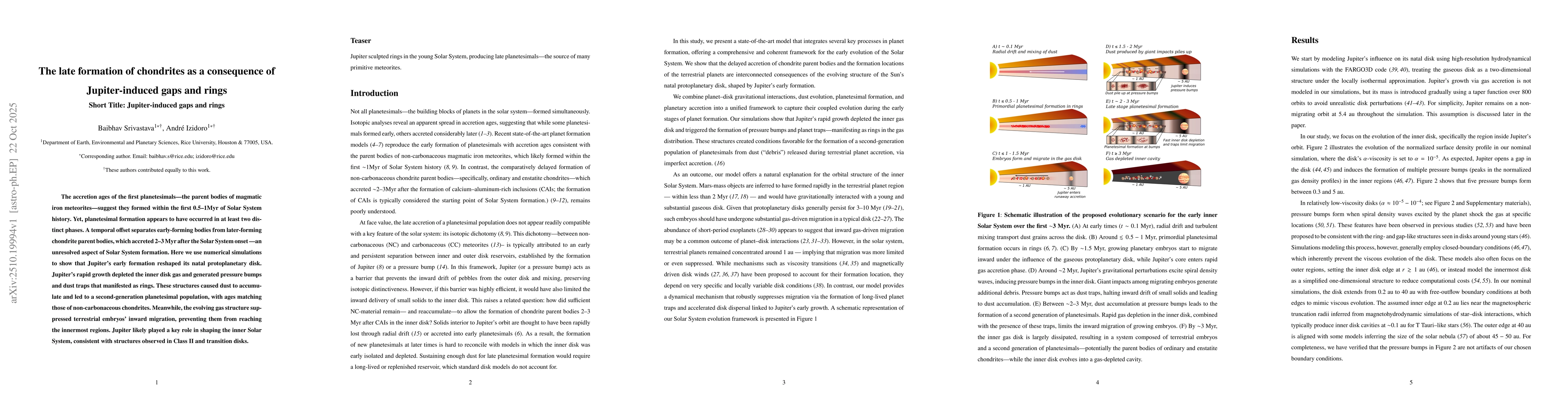 Thumbnail for The late formation of chondrites as a consequence of Jupiter-induced
  gaps and rings