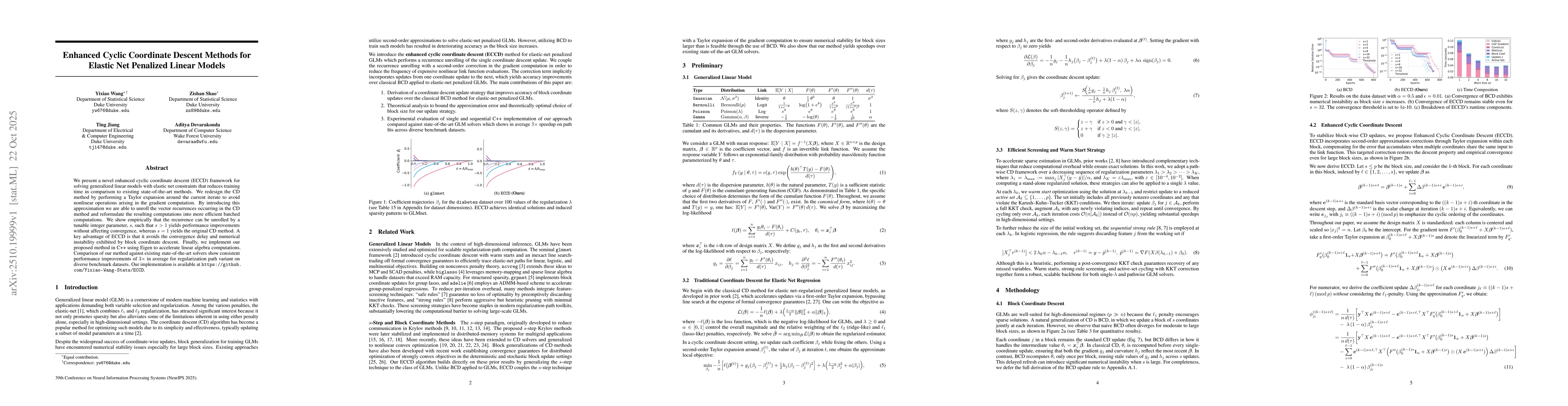 Thumbnail for Enhanced Cyclic Coordinate Descent Methods for Elastic Net Penalized
  Linear Models