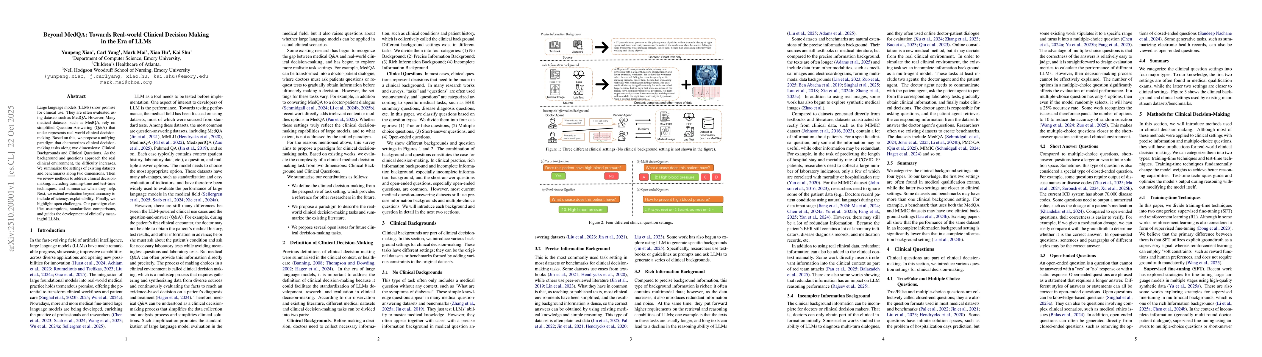 Thumbnail for Beyond MedQA: Towards Real-world Clinical Decision Making in the Era of
  LLMs
