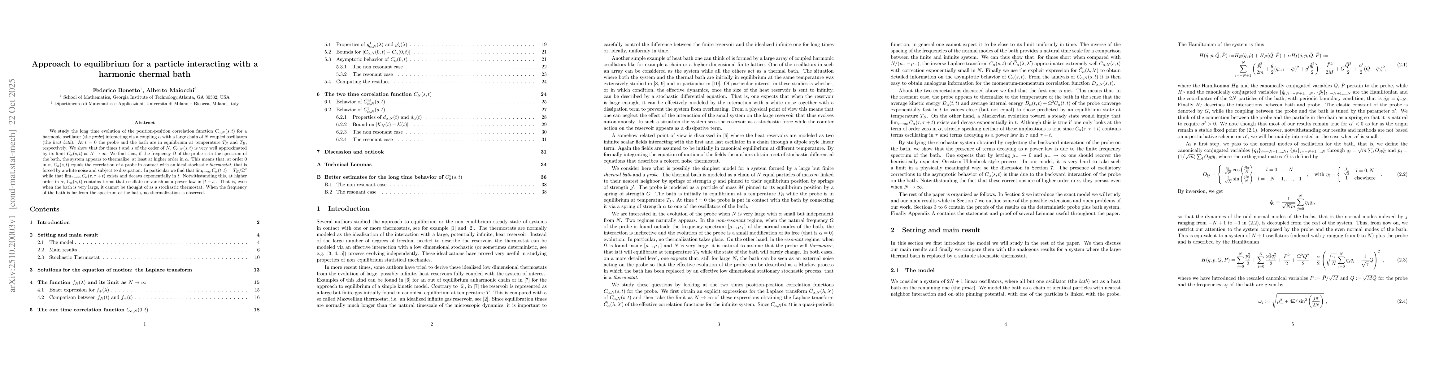 Thumbnail for Approach to equilibrium for a particle interacting with a harmonic
  thermal bath