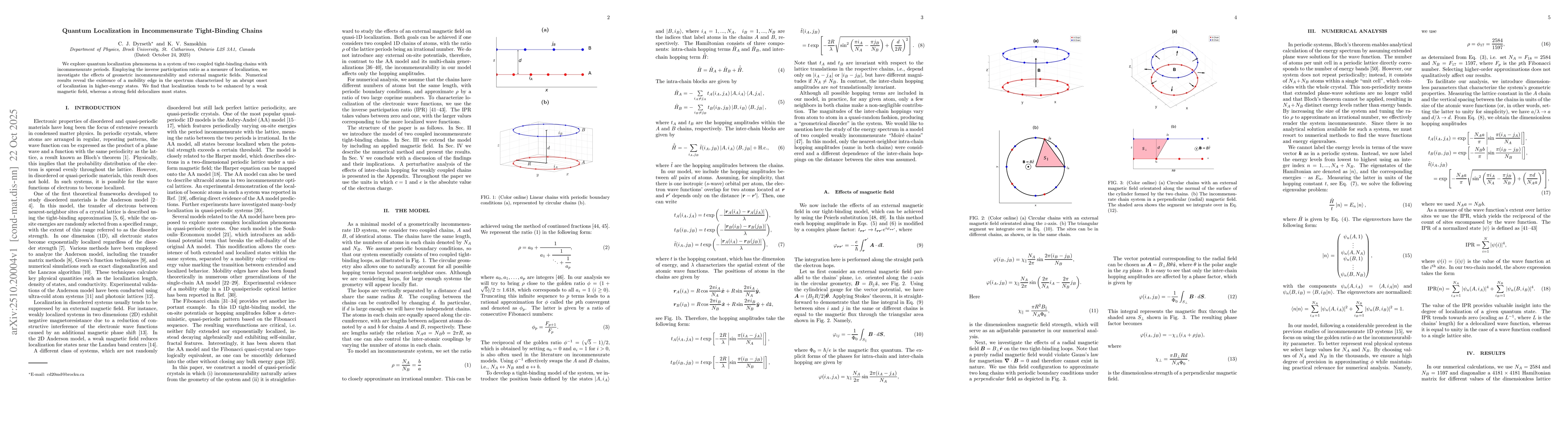 Thumbnail for Quantum localization in incommensurate tight-binding chains