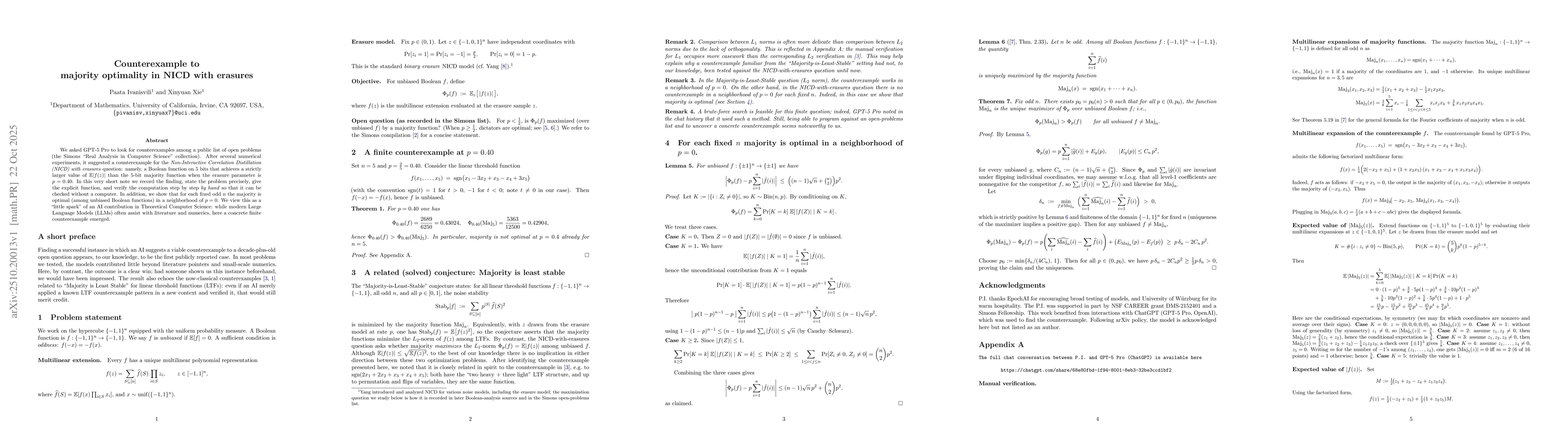 Thumbnail for Counterexample to majority optimality in NICD with erasures