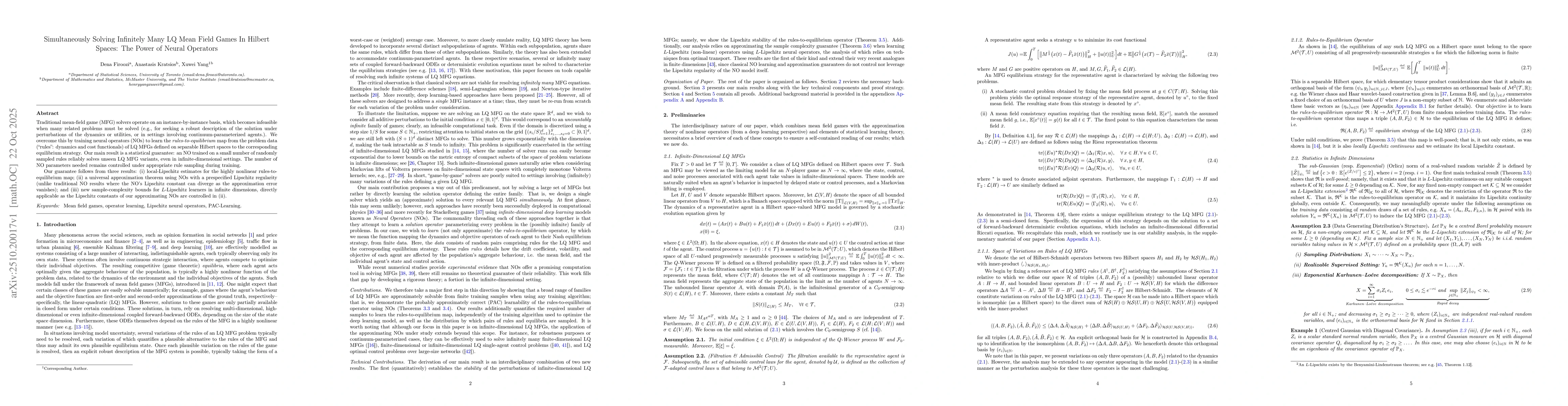 Thumbnail for Simultaneously Solving Infinitely Many LQ Mean Field Games In Hilbert
  Spaces: The Power of Neural Operators