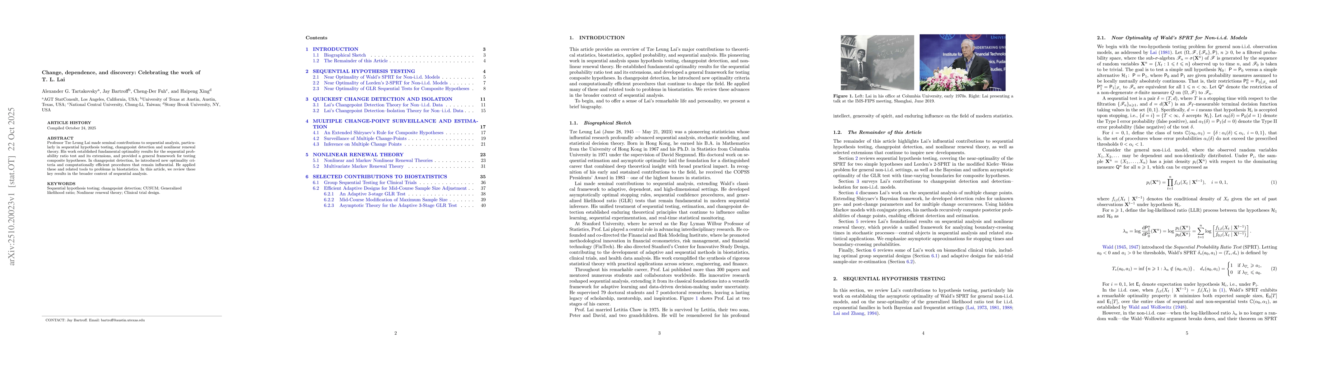 Thumbnail for Change, dependence, and discovery: Celebrating the work of T.L. Lai