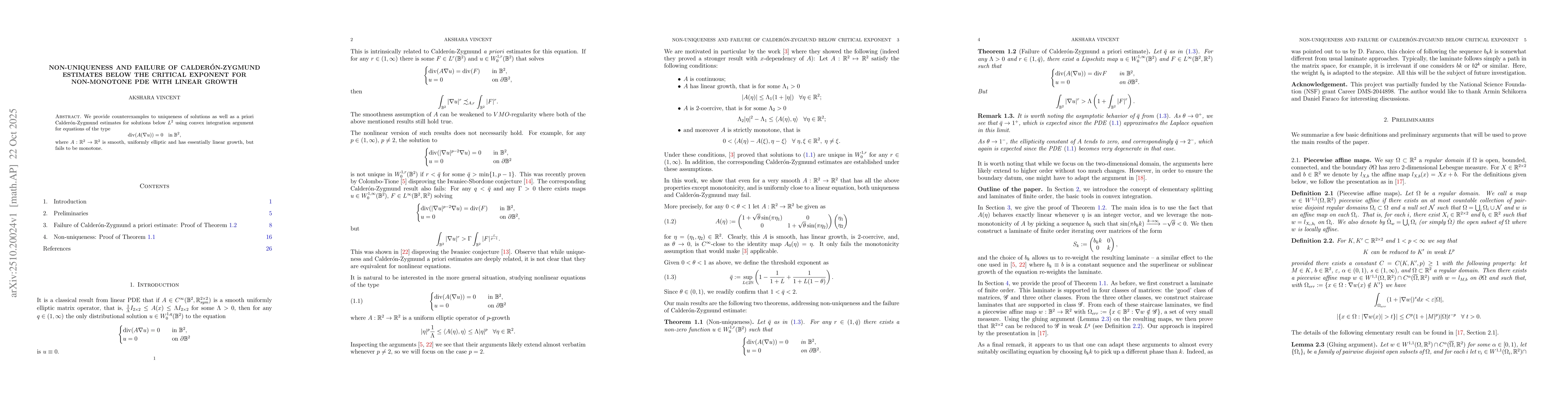 Thumbnail for Non-uniqueness and failure of Calderón-Zygmund estimates below the
  critical exponent for non-monotone PDE with linear growth