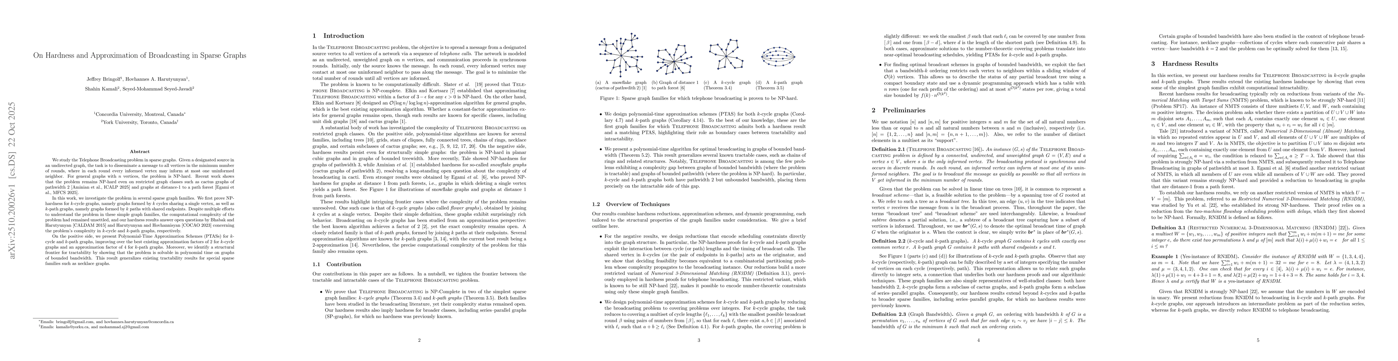 Thumbnail for On Hardness and Approximation of Broadcasting in Sparse Graphs
