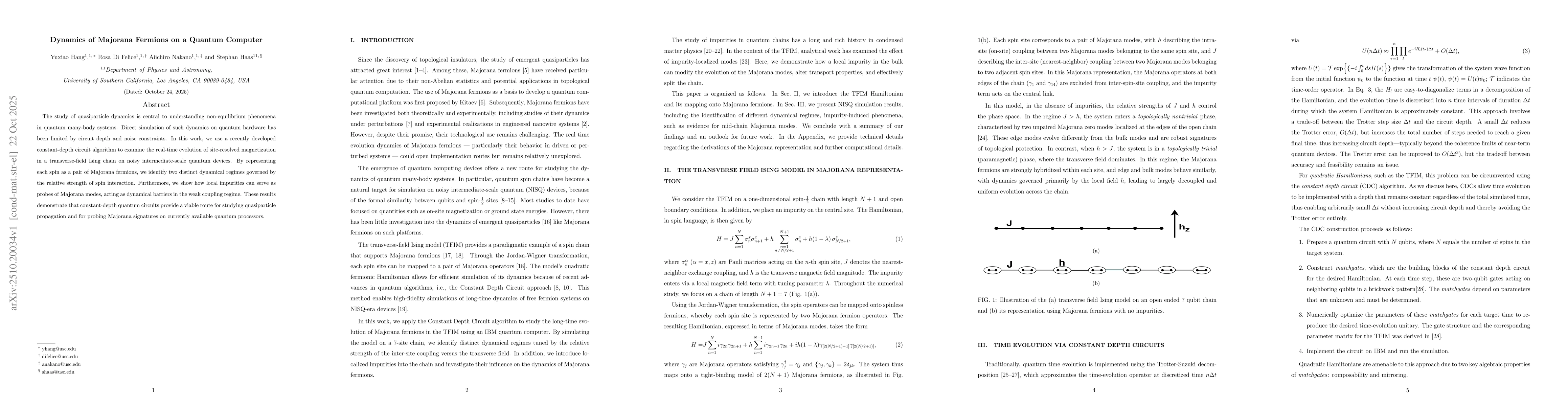 Thumbnail for Dynamics of Majorana Fermions on a Quantum Computer