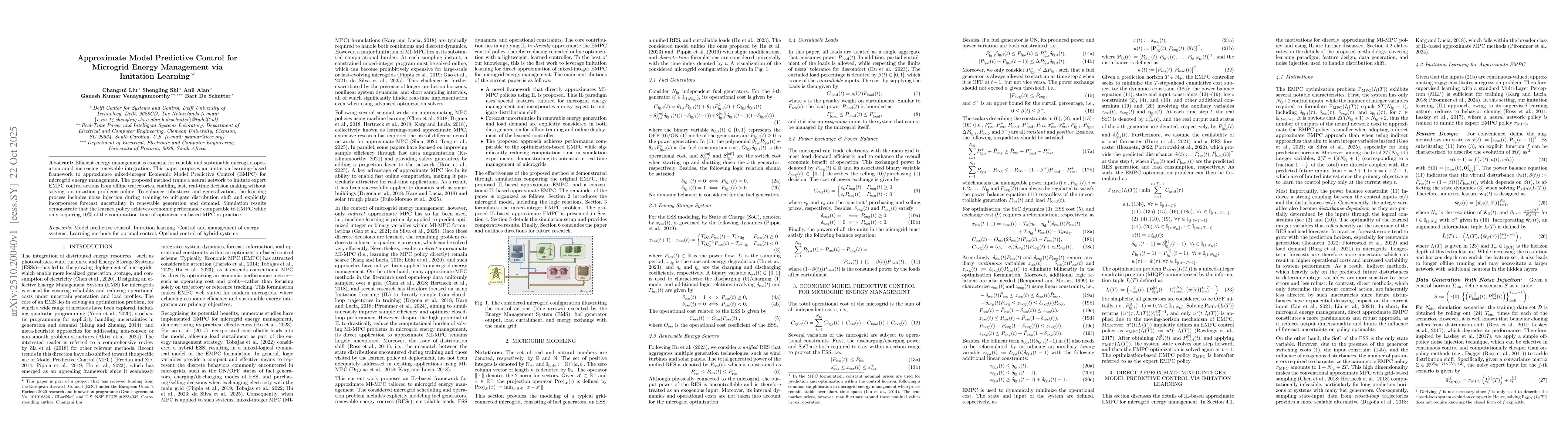 Thumbnail for Approximate Model Predictive Control for Microgrid Energy Management via
  Imitation Learning