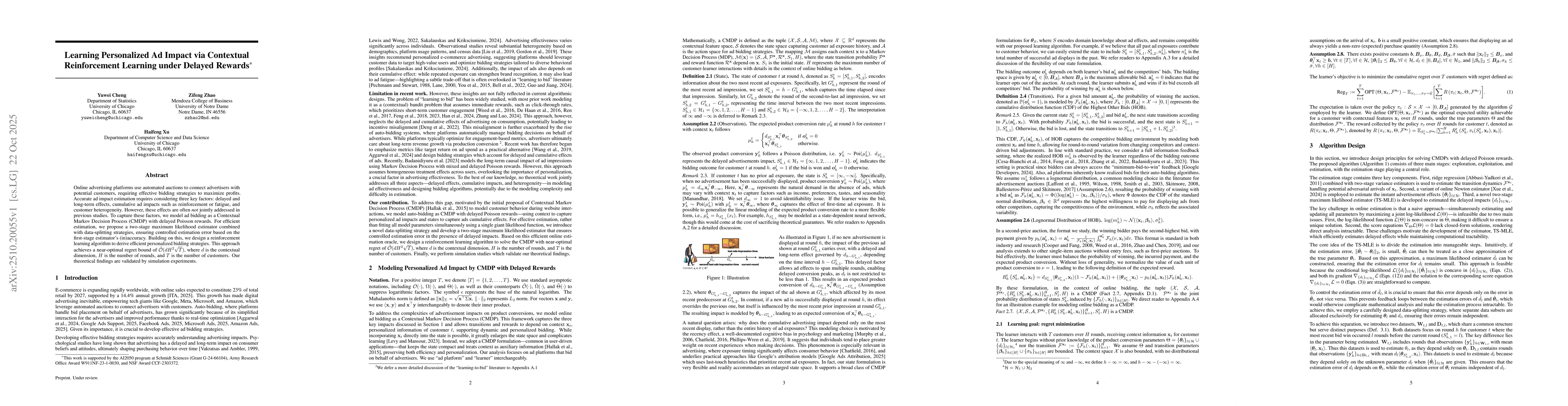 Thumbnail for Learning Personalized Ad Impact via Contextual Reinforcement Learning
  under Delayed Rewards