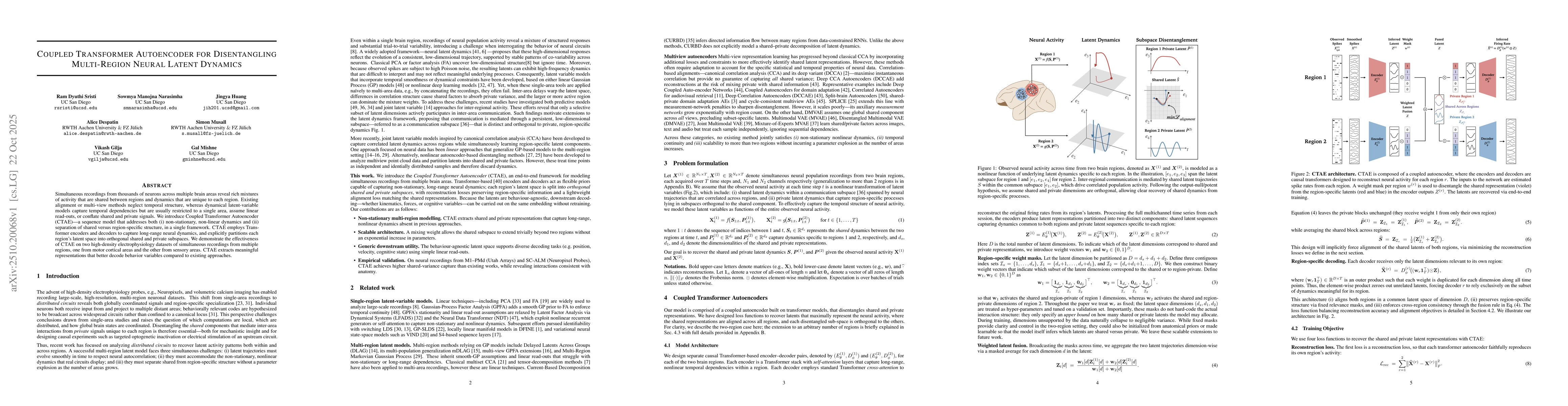 Thumbnail for Coupled Transformer Autoencoder for Disentangling Multi-Region Neural
  Latent Dynamics