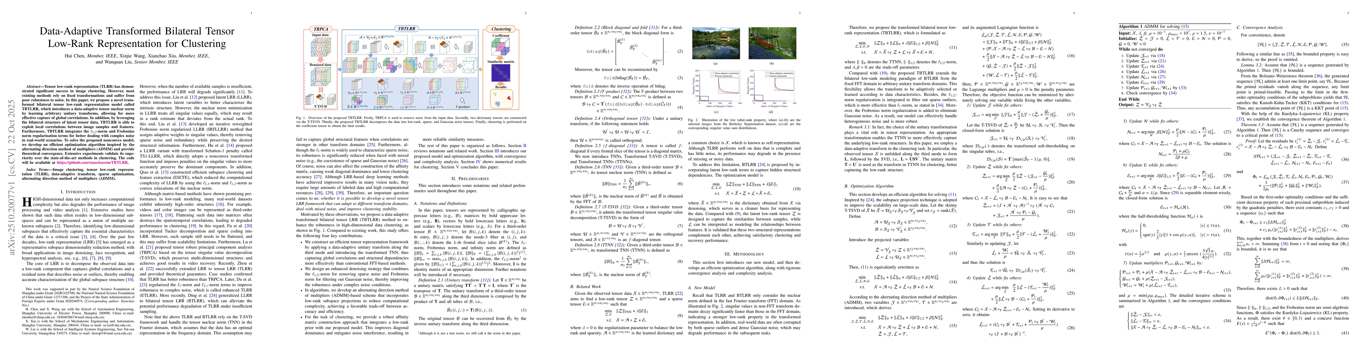 Thumbnail for Data-Adaptive Transformed Bilateral Tensor Low-Rank Representation for
  Clustering