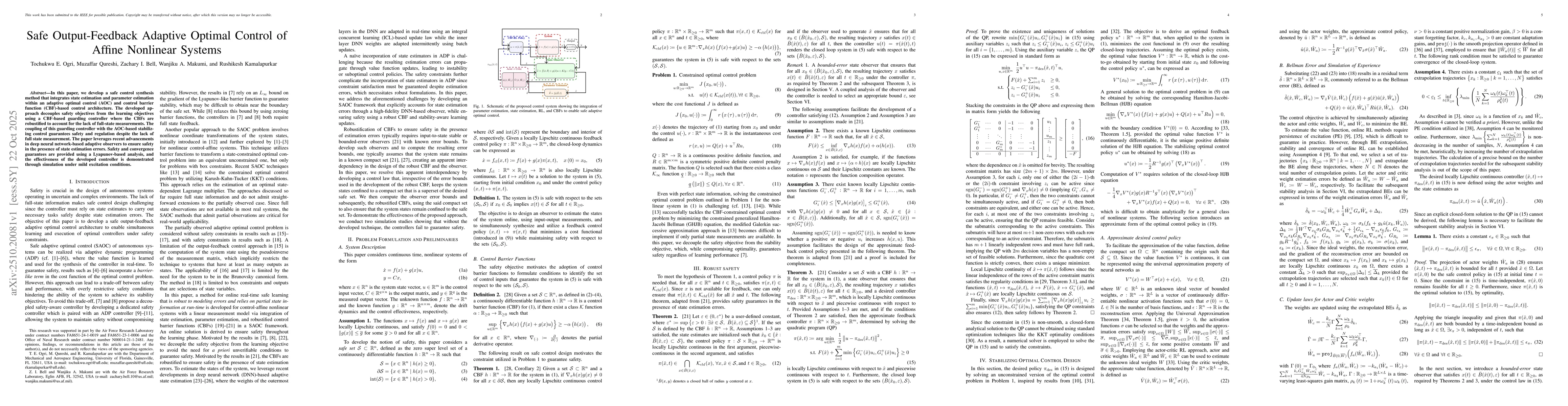 Thumbnail for Safe Output-Feedback Adaptive Optimal Control of Affine Nonlinear
  Systems