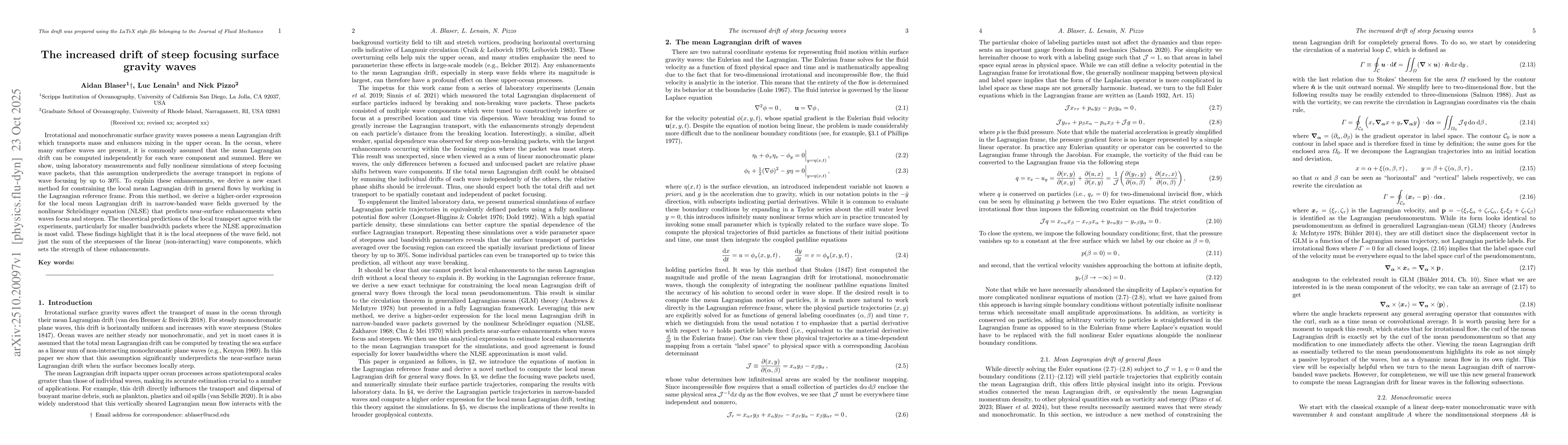 Thumbnail for The increased drift of steep focusing surface gravity waves