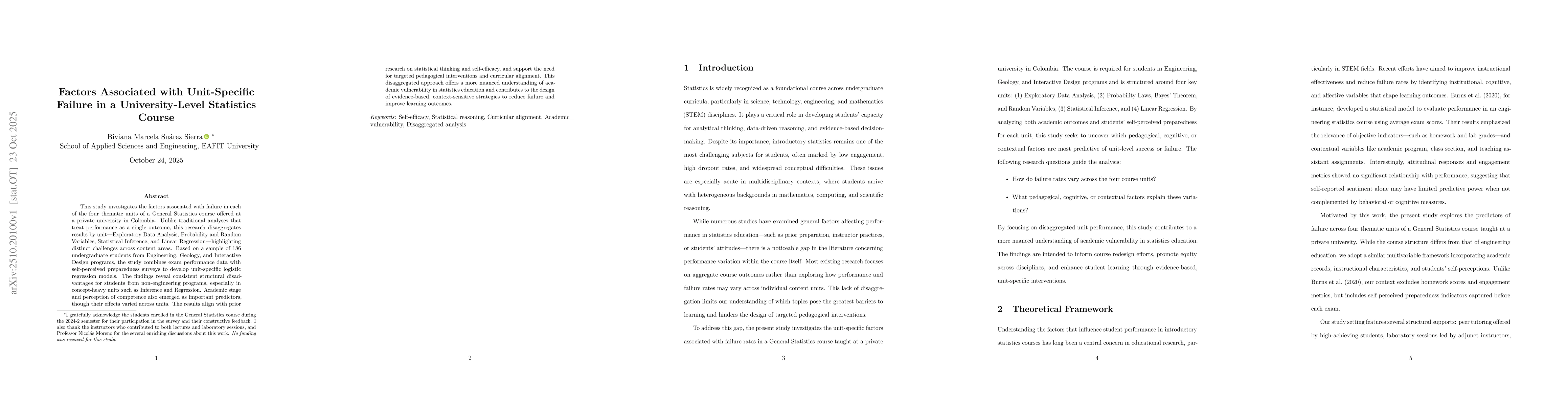 Thumbnail for Factors Associated with Unit-Specific Failure in a University-Level
  Statistics Course