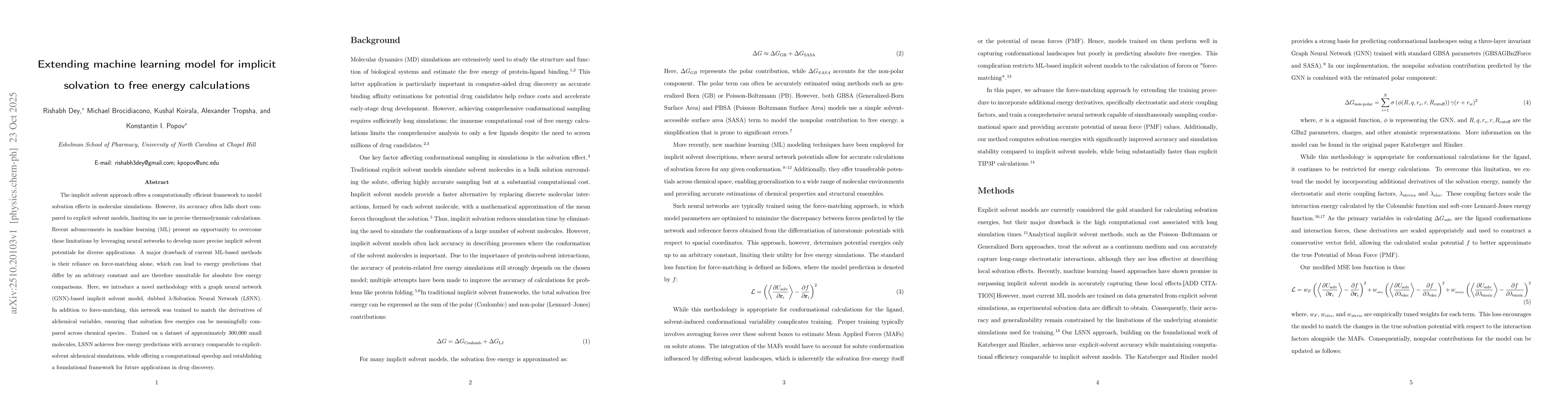 Thumbnail for Extending machine learning model for implicit solvation to free energy
  calculations