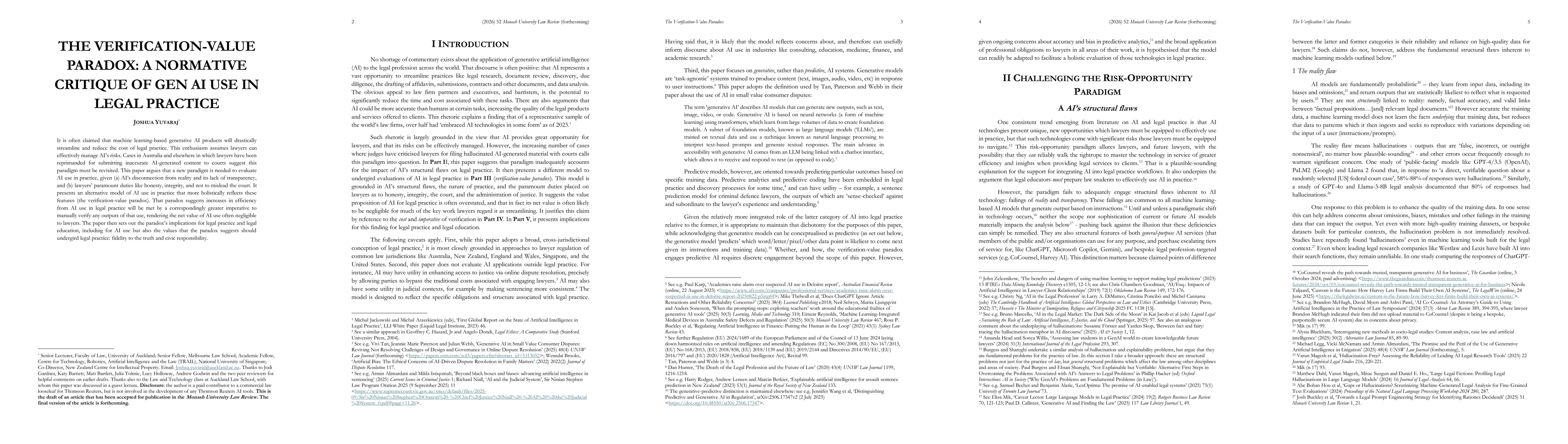 Thumbnail for The Verification-Value Paradox: A Normative Critique of Gen AI in Legal
  Practice