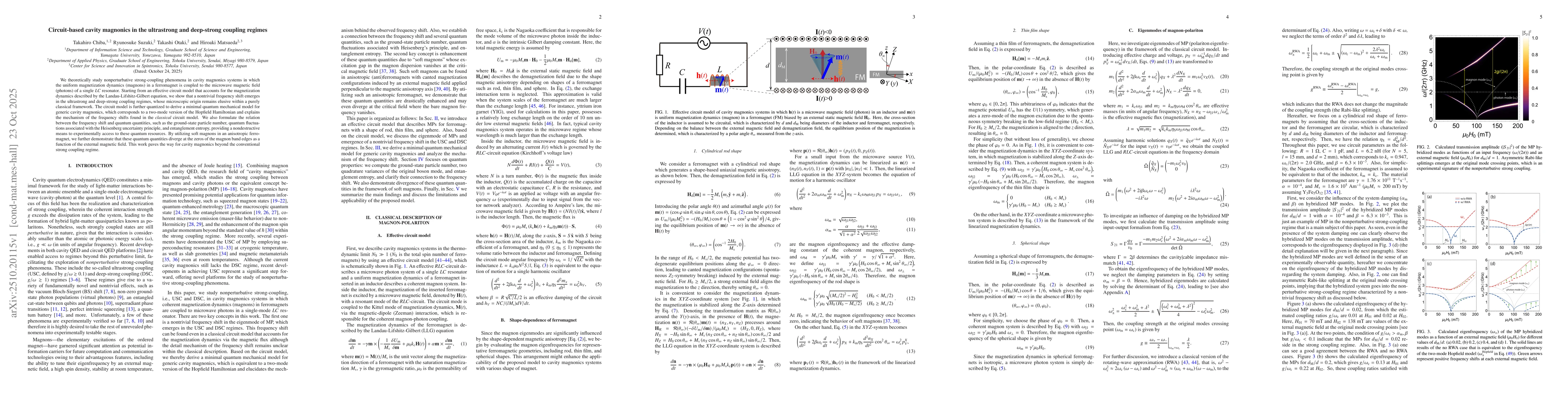 Thumbnail for Circuit-based cavity magnonics in the ultrastrong and deep-strong
  coupling regimes