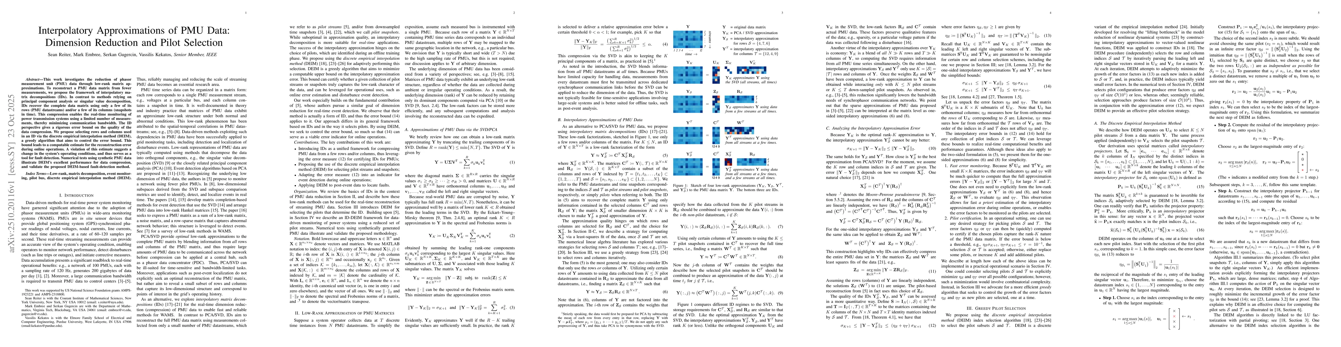 Thumbnail for Interpolatory Approximations of PMU Data: Dimension Reduction and Pilot
  Selection