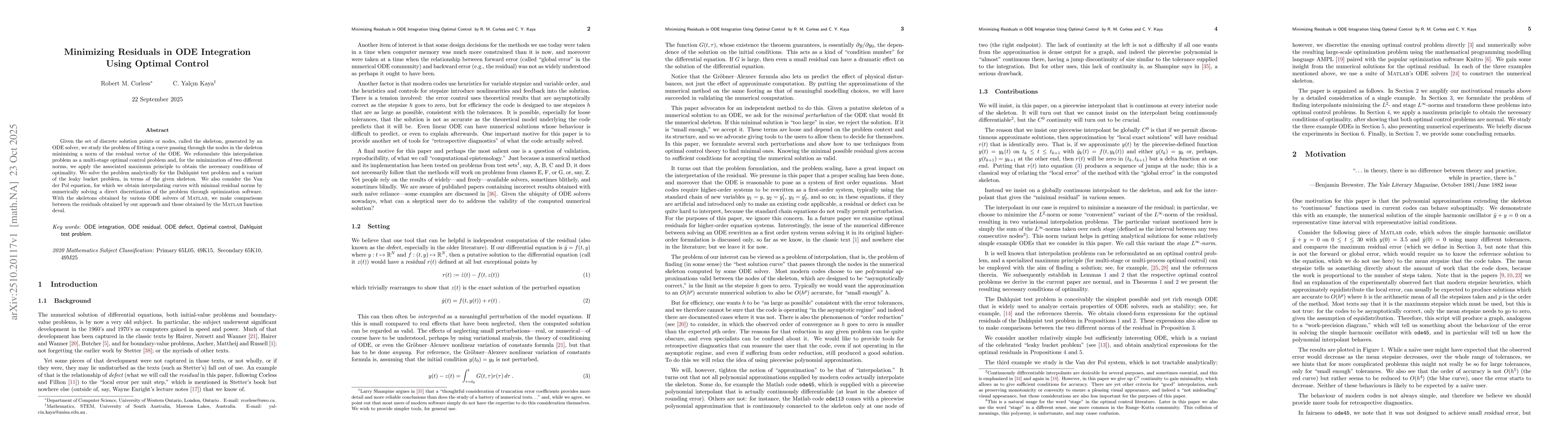Thumbnail for Minimizing Residuals in ODE Integration Using Optimal Control