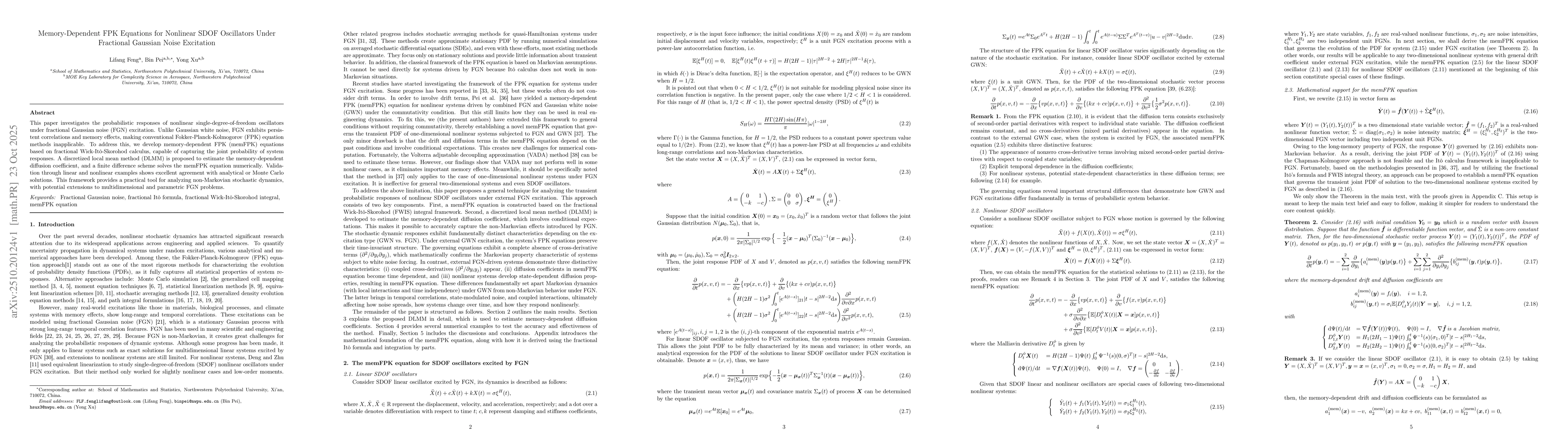 Thumbnail for Memory-Dependent FPK Equations for Nonlinear SDOF Oscillators Under
  Fractional Gaussian Noise Excitation