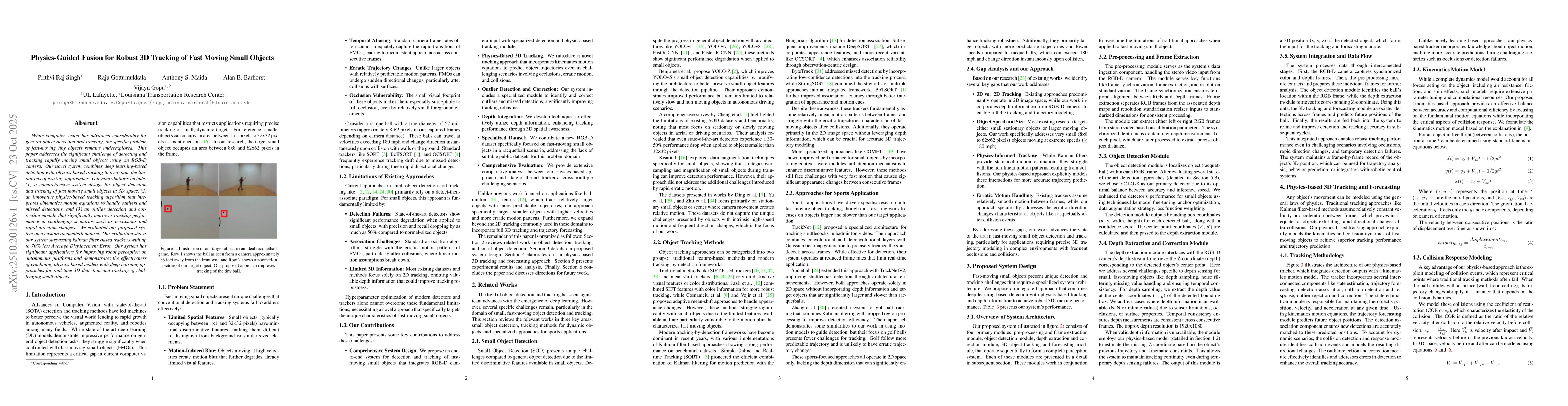 Thumbnail for Physics-Guided Fusion for Robust 3D Tracking of Fast Moving Small
  Objects