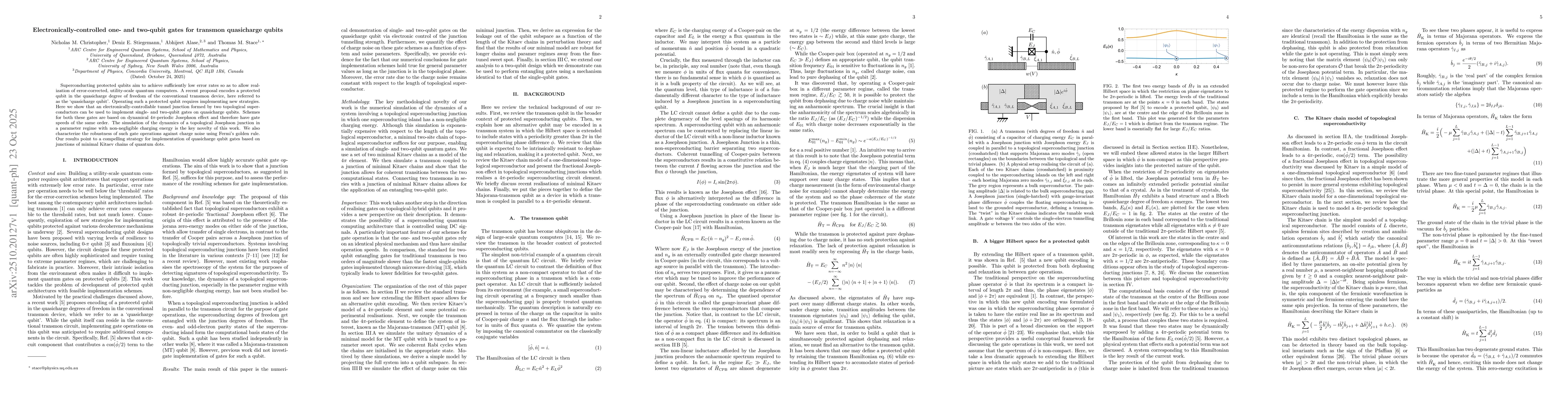 Thumbnail for Electronically-controlled one- and two-qubit gates for transmon
  quasicharge qubits