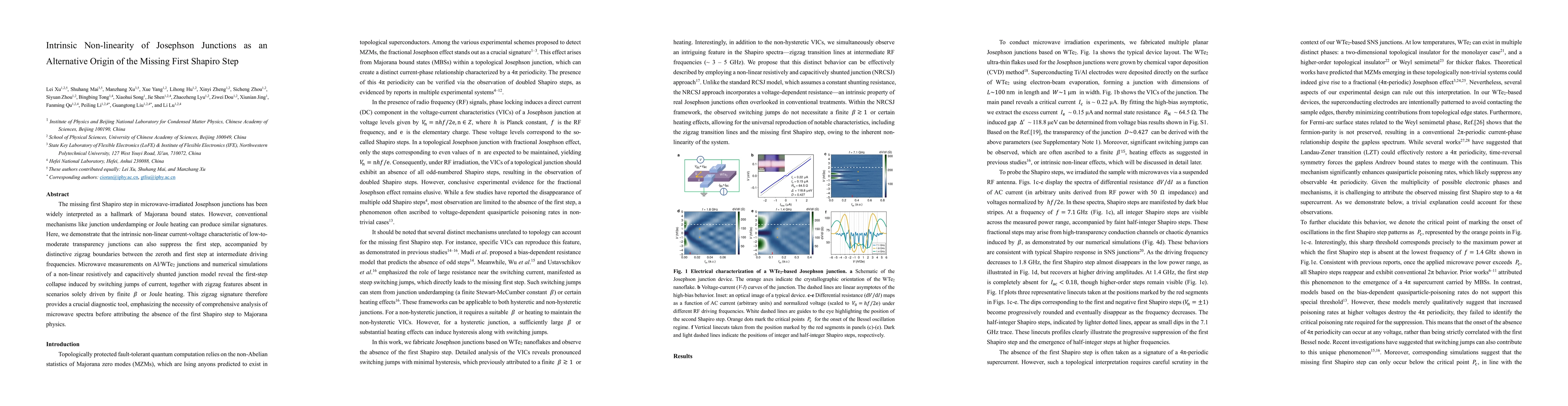 Thumbnail for Intrinsic Non-linearity of Josephson Junctions as an Alternative Origin
  of the Missing First Shapiro Step