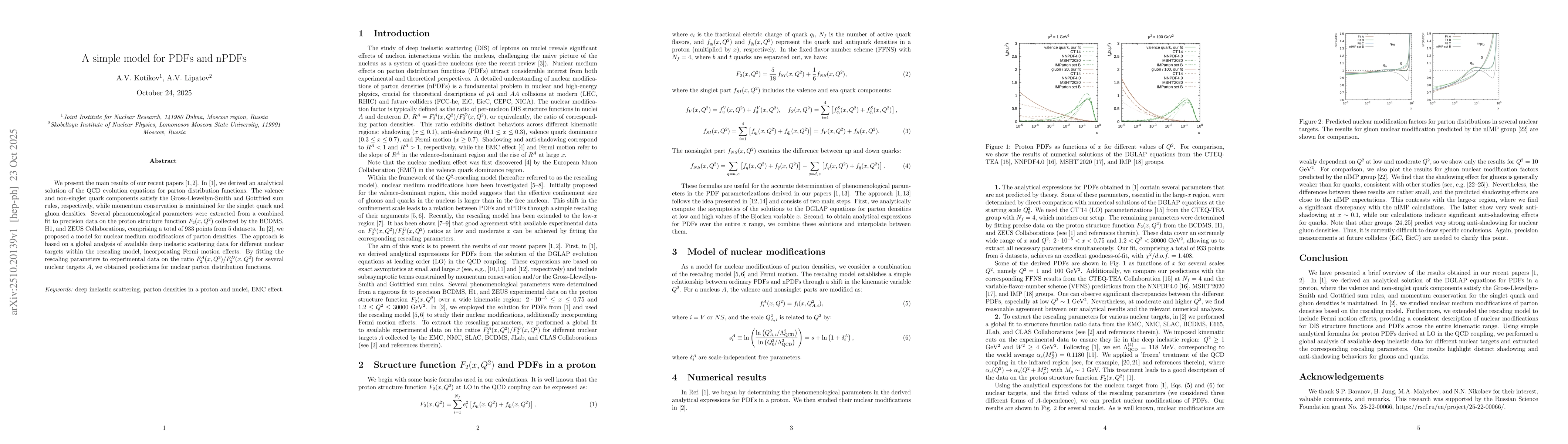 Thumbnail for A simple model for PDFs and nPDFs