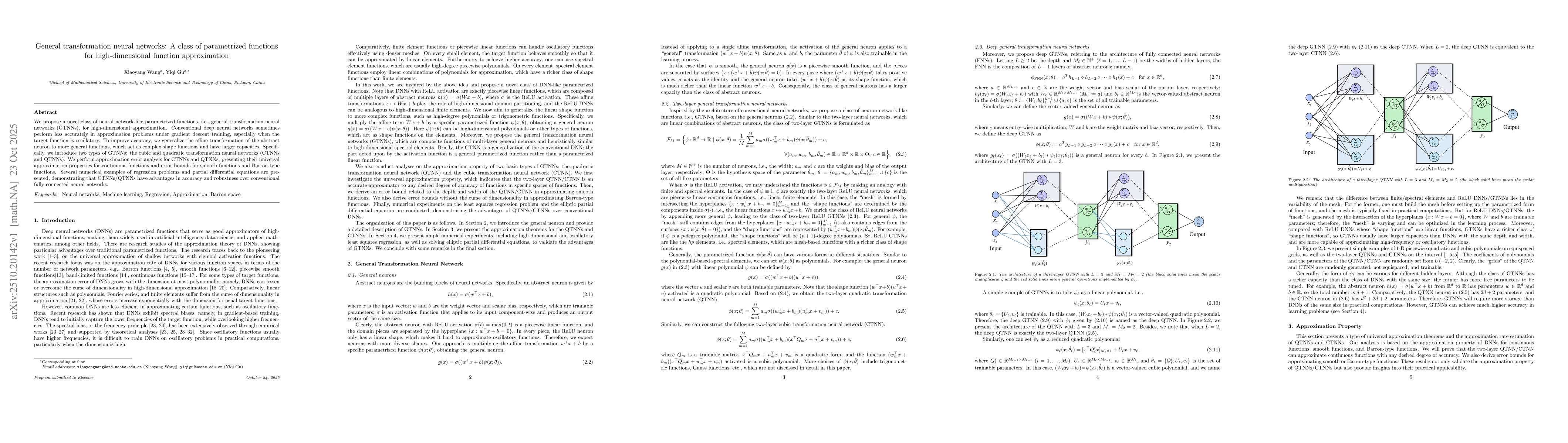 Thumbnail for General transformation neural networks: A class of parametrized
  functions for high-dimensional function approximation