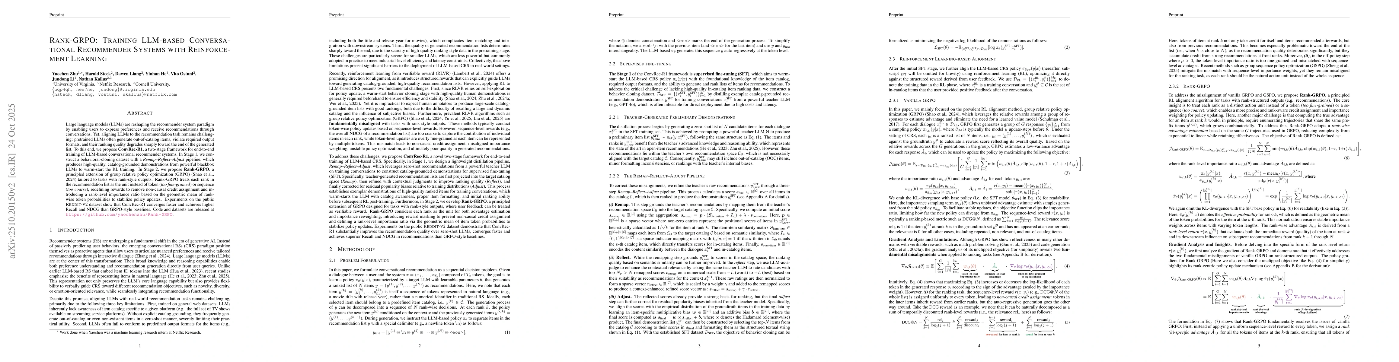 Thumbnail for Rank-GRPO: Training LLM-based Conversational Recommender Systems with
  Reinforcement Learning