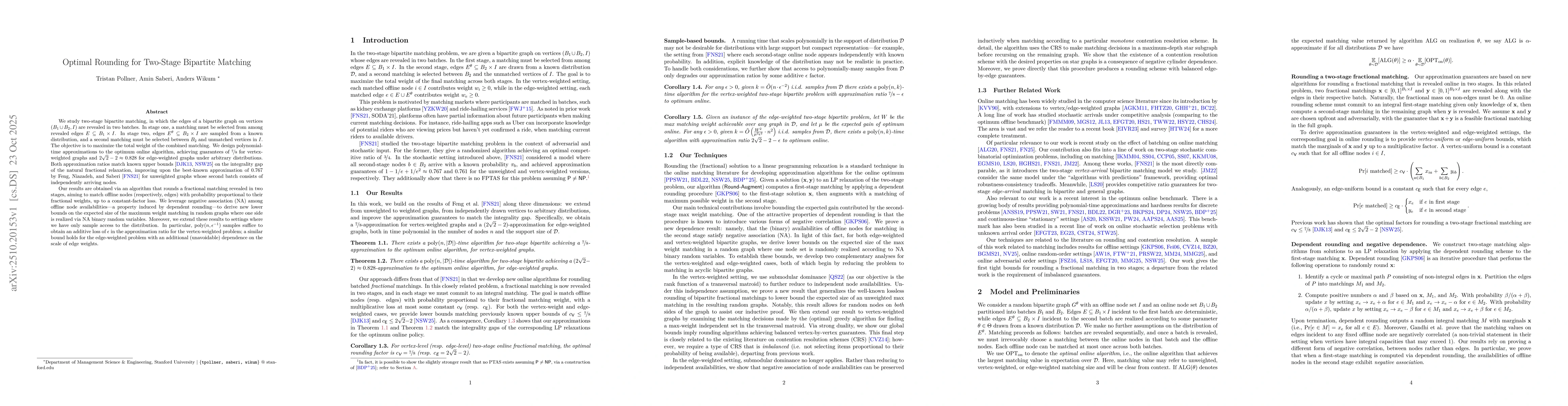 Thumbnail for Optimal Rounding for Two-Stage Bipartite Matching
