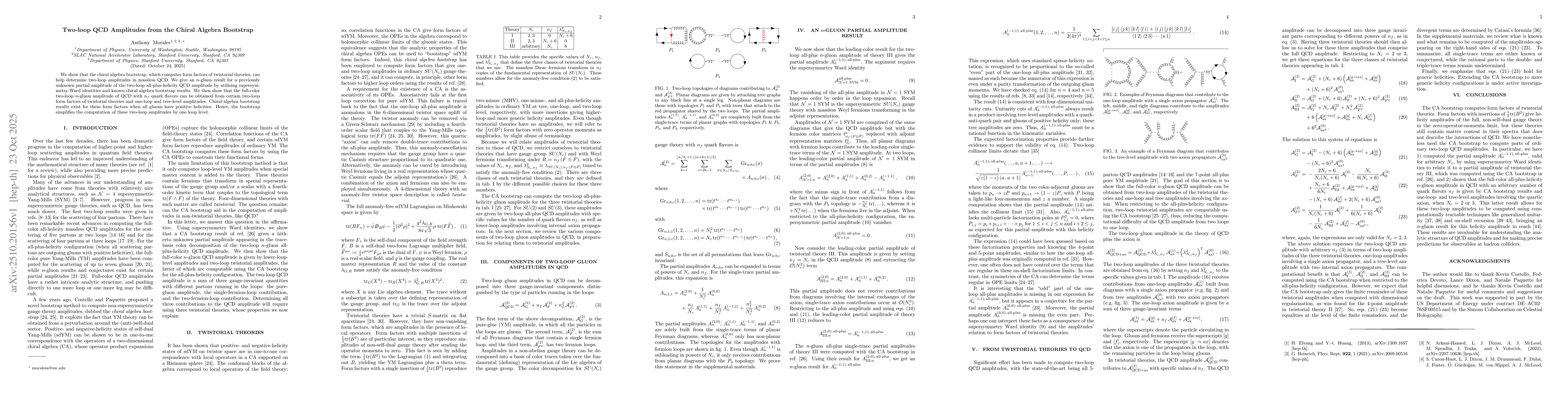 Thumbnail for Two-loop QCD Amplitudes from the Chiral Algebra Bootstrap