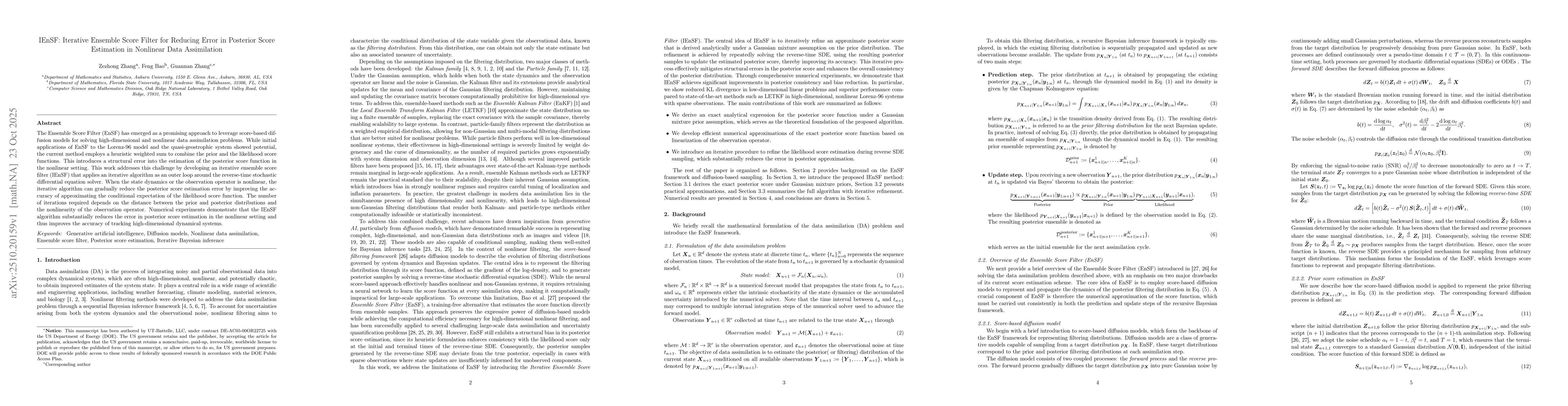 Thumbnail for IEnSF: Iterative Ensemble Score Filter for Reducing Error in Posterior
  Score Estimation in Nonlinear Data Assimilation