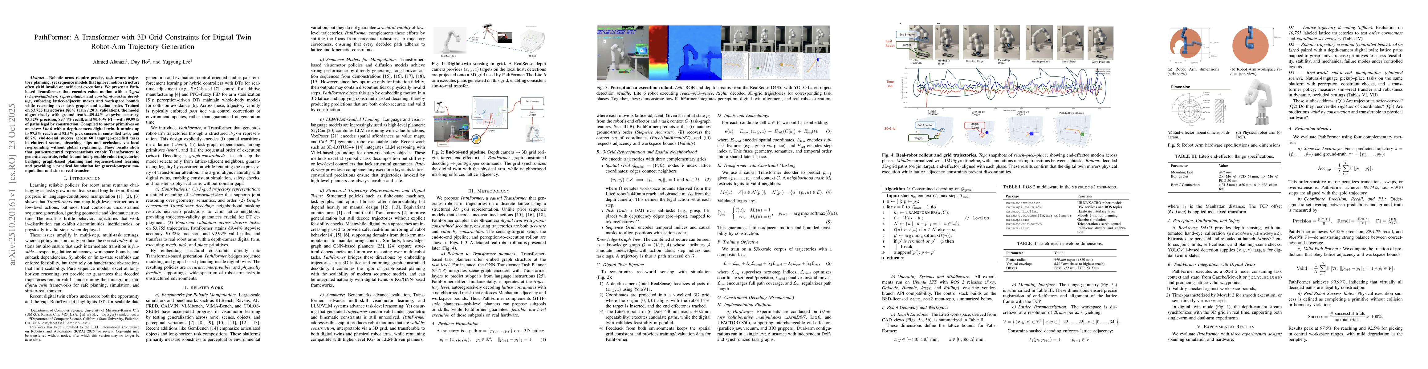 Thumbnail for PathFormer: A Transformer with 3D Grid Constraints for Digital Twin
  Robot-Arm Trajectory Generation