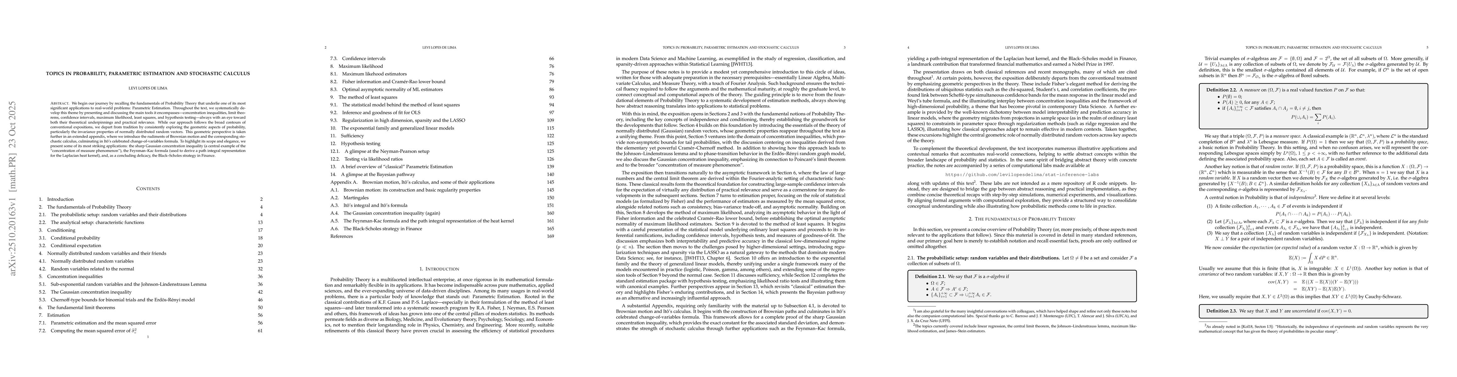 Thumbnail for Topics in Probability, Parametric Estimation and Stochastic Calculus