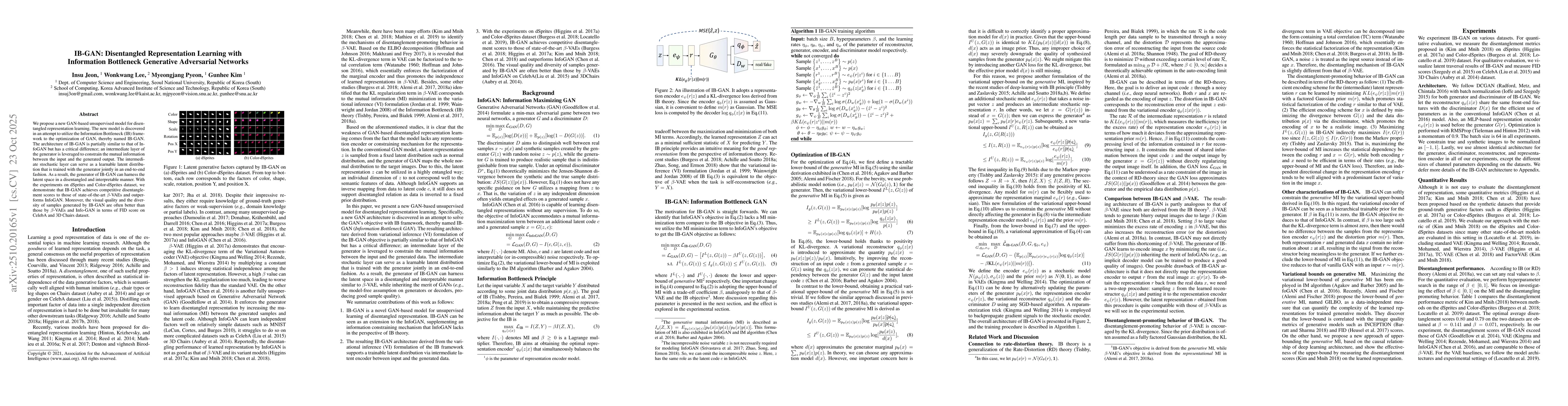 Thumbnail for IB-GAN: Disentangled Representation Learning with Information Bottleneck
  Generative Adversarial Networks