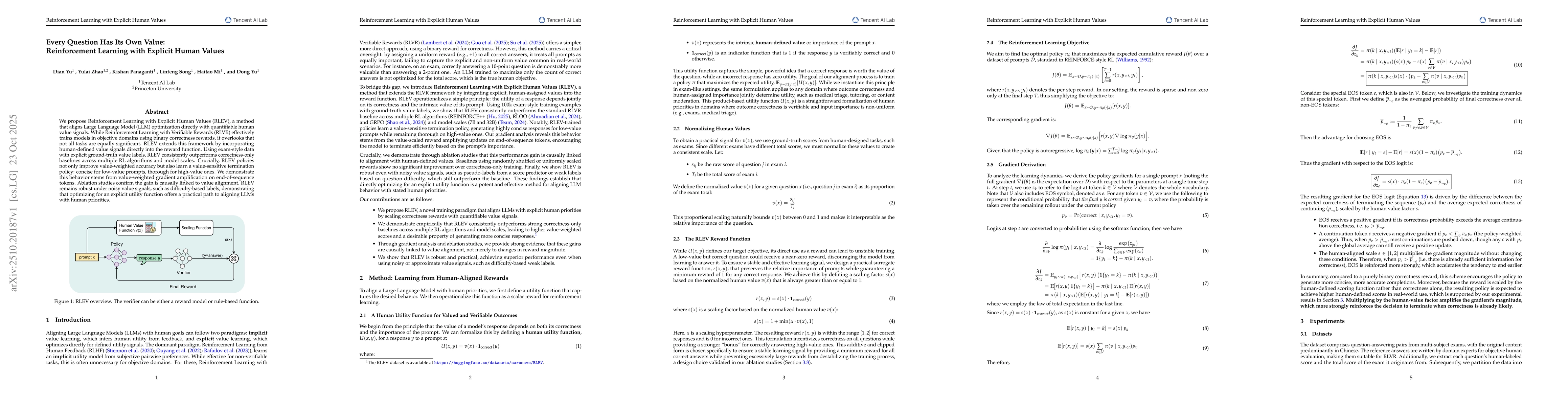 Thumbnail for Every Question Has Its Own Value: Reinforcement Learning with Explicit
  Human Values