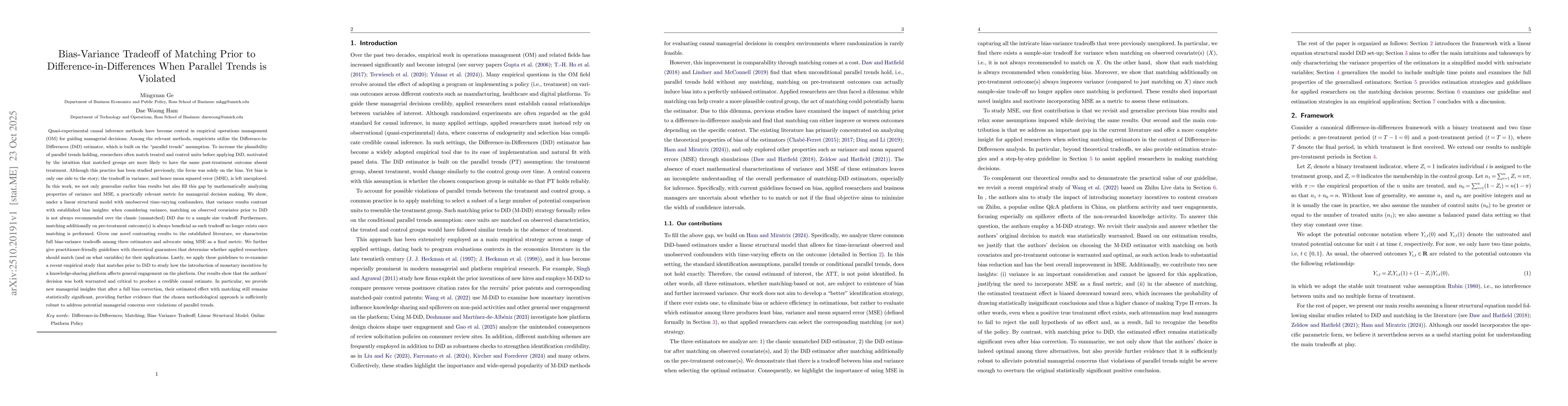 Thumbnail for Bias-Variance Tradeoff of Matching Prior to Difference-in-Differences
  When Parallel Trends is Violated