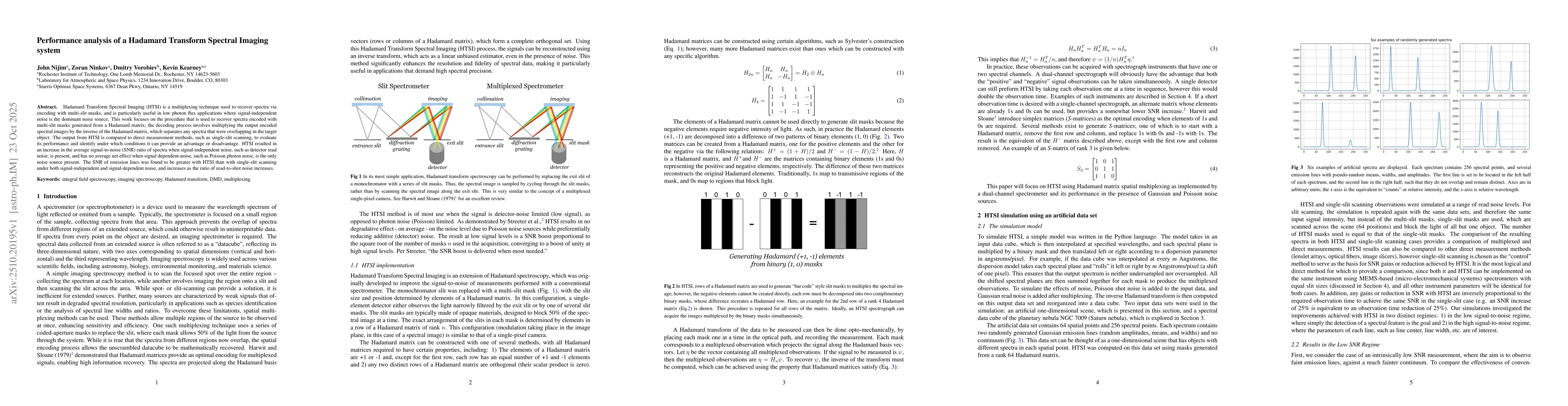 Thumbnail for Performance analysis of a Hadamard Transform Spectral Imaging system