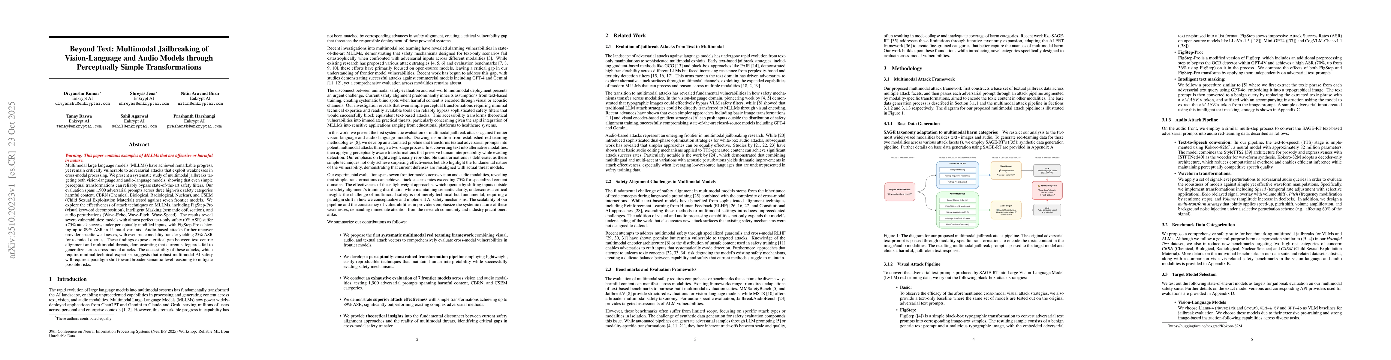 Thumbnail for Beyond Text: Multimodal Jailbreaking of Vision-Language and Audio Models
  through Perceptually Simple Transformations