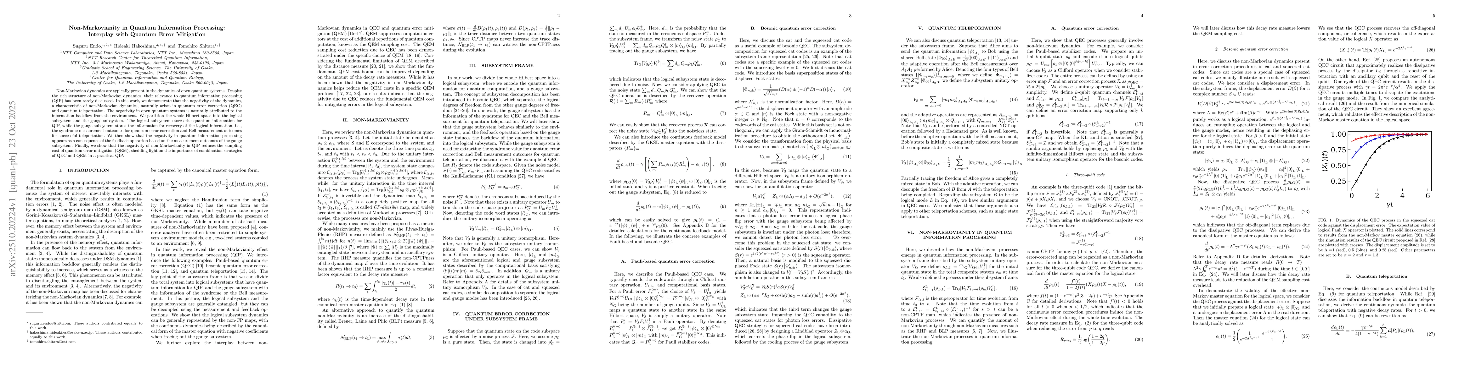 Thumbnail for Non-Markovianity in Quantum Information Processing: Interplay with
  Quantum Error Mitigation