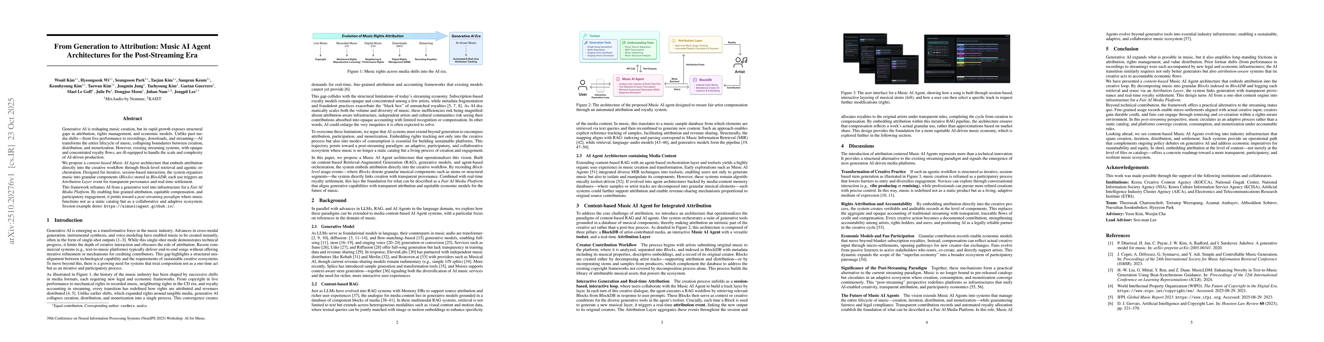 Thumbnail for From Generation to Attribution: Music AI Agent Architectures for the
  Post-Streaming Era