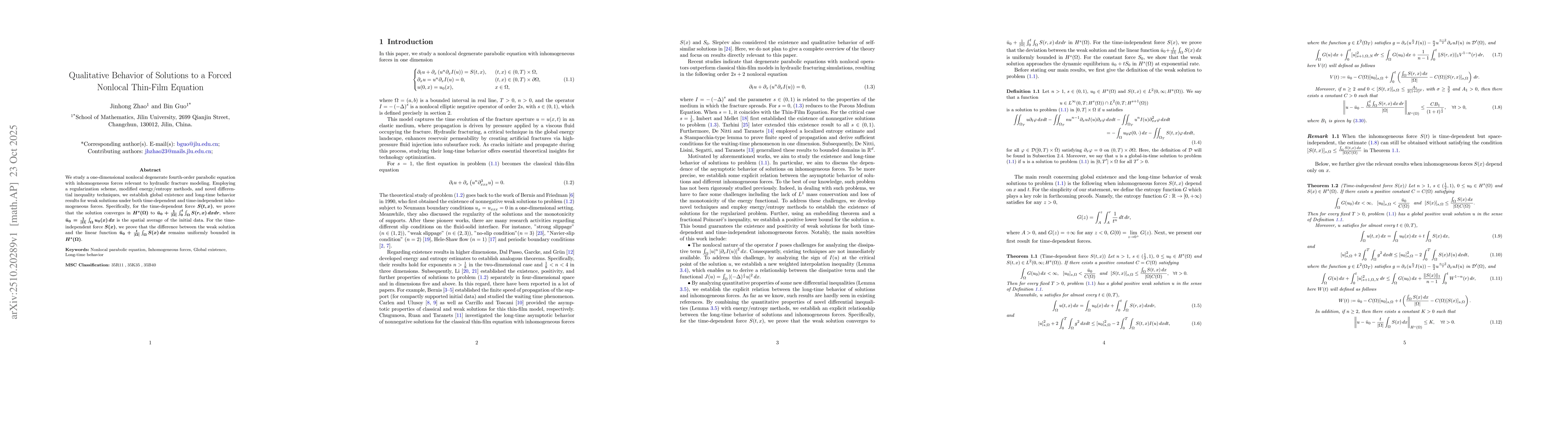 Thumbnail for Qualitative Behavior of Solutions to a Forced Nonlocal Thin-Film
  Equation