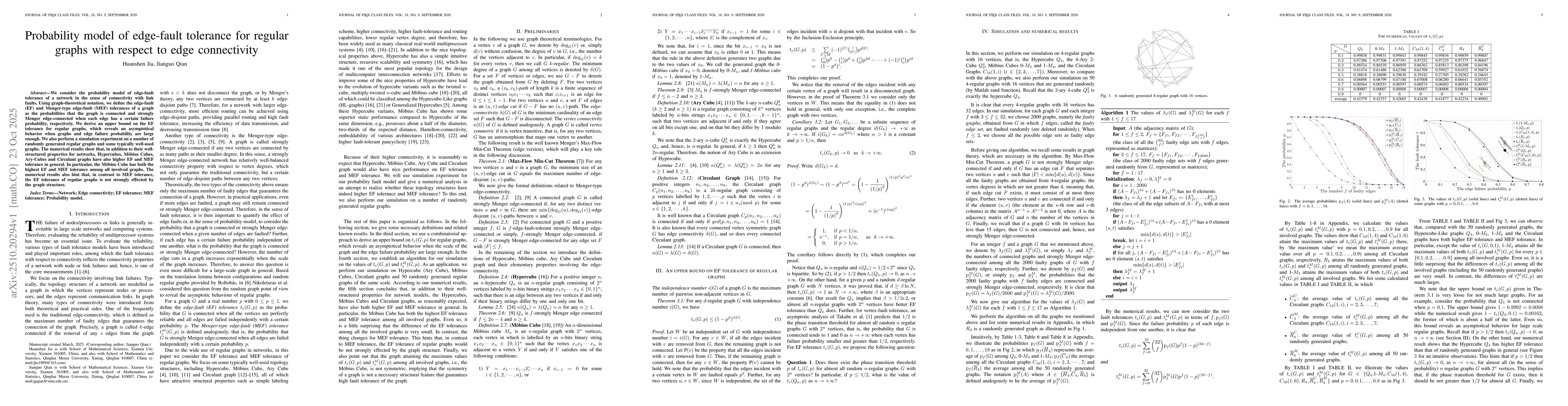 Thumbnail for Probability model of edge-fault tolerance for regular graphs with
  respect to edge connectivity