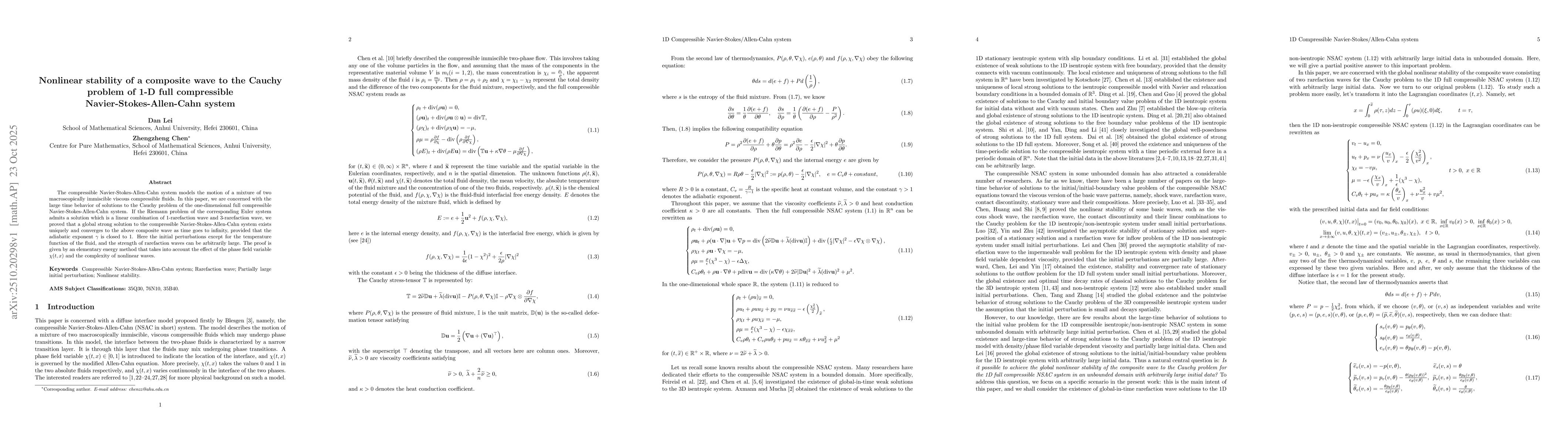 Thumbnail for Nonlinear stability of a composite wave to the Cauchy problem of 1-D
  full compressible Navier-Stokes-Allen-Cahn system