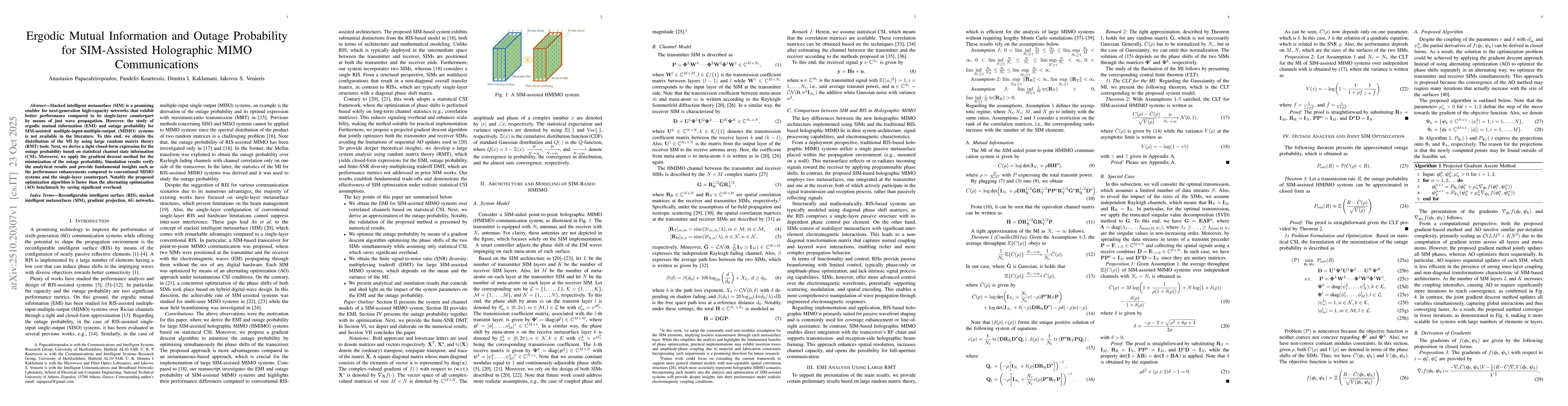 Thumbnail for Ergodic Mutual Information and Outage Probability for SIM-Assisted
  Holographic MIMO Communications
