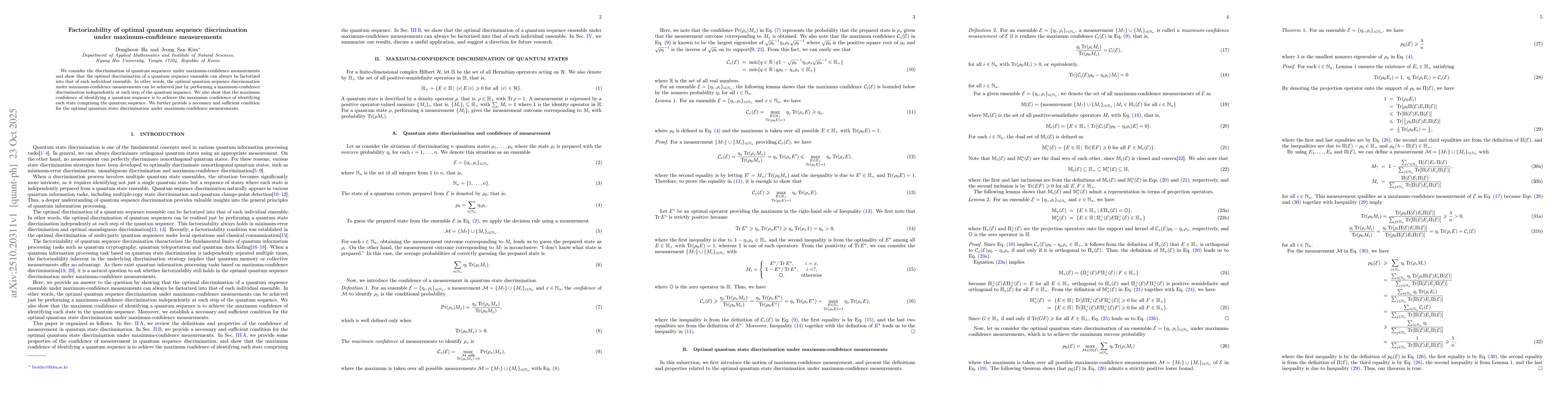 Thumbnail for Factorizability of optimal quantum sequence discrimination under
  maximum-confidence measurements