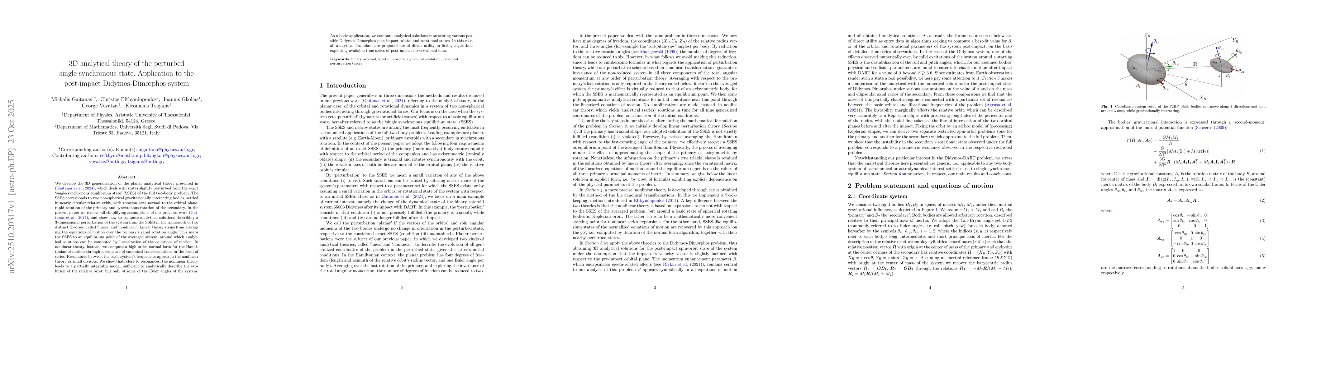 Thumbnail for 3D analytical theory of the perturbed single-synchronous state.
  Application to the post-impact Didymos-Dimorphos system