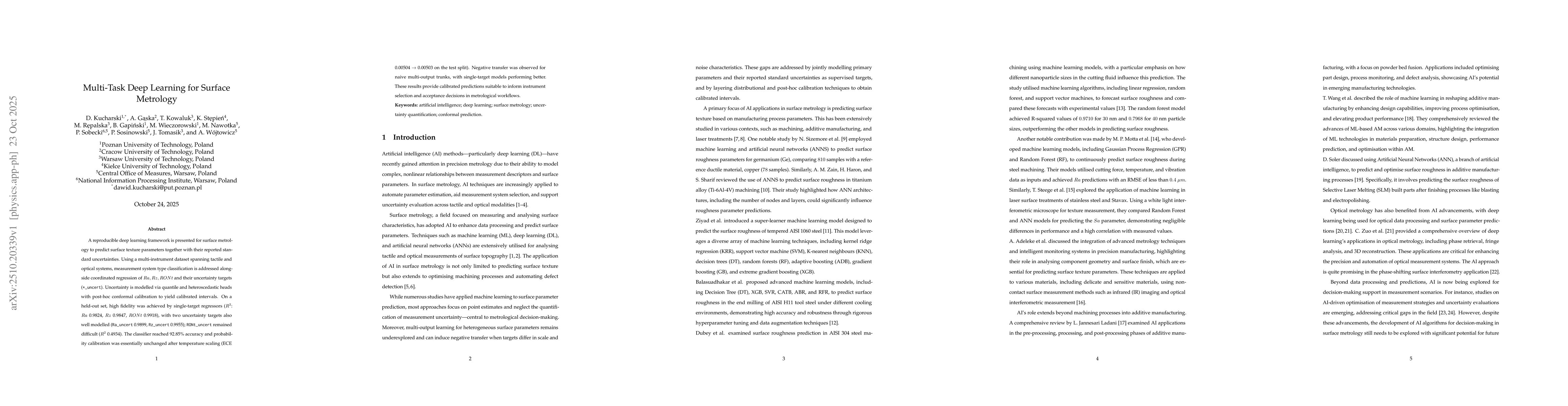 Thumbnail for Multi-Task Deep Learning for Surface Metrology