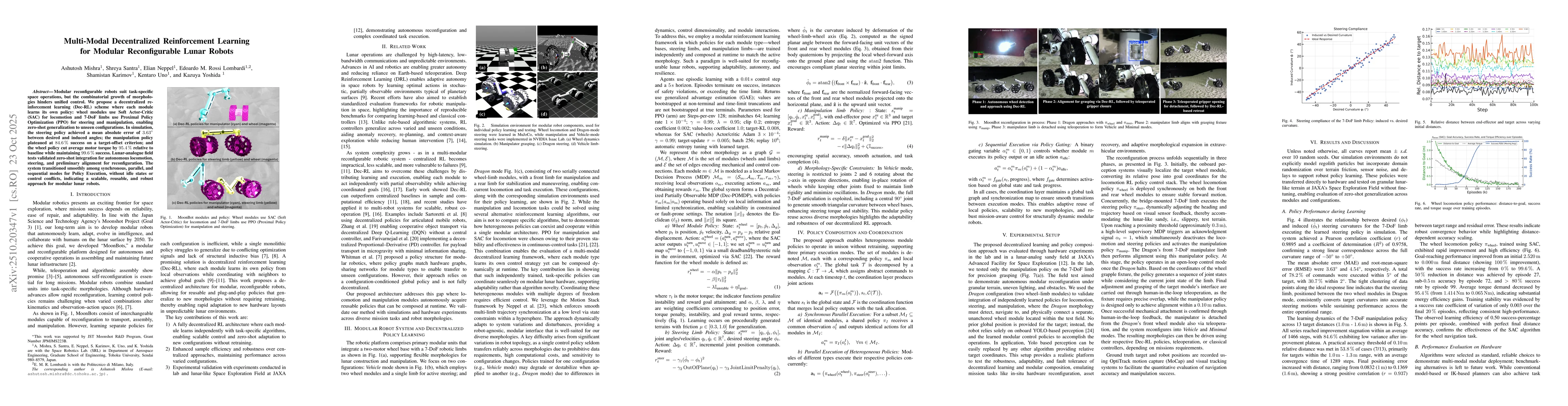 Thumbnail for Multi-Modal Decentralized Reinforcement Learning for Modular
  Reconfigurable Lunar Robots